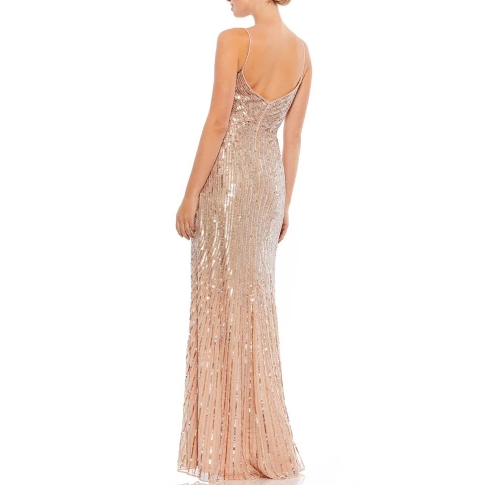 Mac Duggal Size 14 Gold 10817 Sequin Beaded Spaghetti Strap V-neck Gown Dress - Picture 2 of 11
